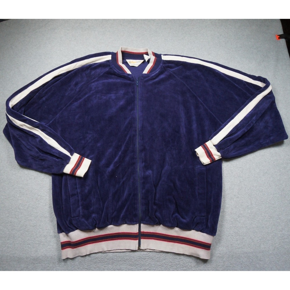 Vintage St Capri California Track Jacket Mens Large Blue Bomber Velour Full Zip
